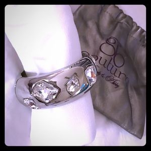 Cuff bracelet in shiny silver & art deco gemstones